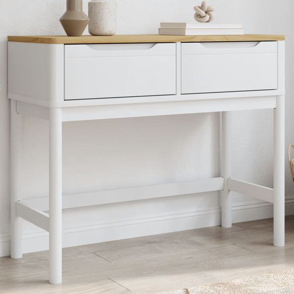 vidaXL Tavolo Consolle FLORO Bianco 89,5x36,5x73cm Legno Massello Pino