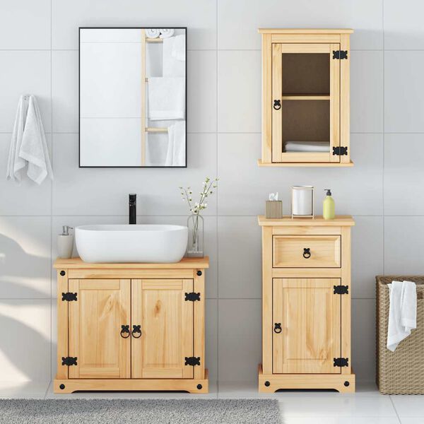 vidaXL Set Mobili da Bagno 3 pz Corona in Legno Massello di Pino