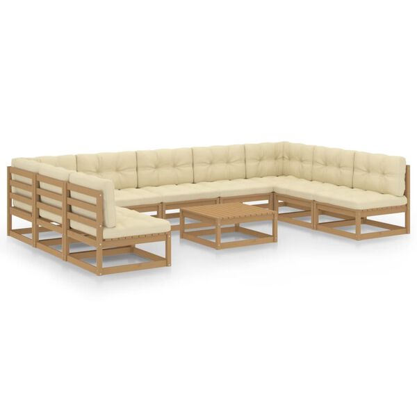 vidaXL Set Salotto Giardino e Cuscini 10 pz Legno Massello Pino Ambra