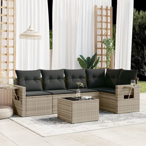 vidaXL Set Divano da Giardino 6pz con Cuscini Grigio Chiaro Polyrattan