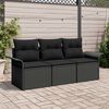 vidaXL Set Divano da Giardino con cuscino 3 pcs Nero Poly Rattan