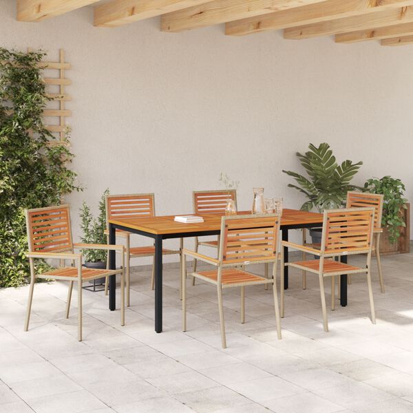 vidaXL Set da Pranzo per Giardino 7 pcs Beige 180 x 90 x 75 cm