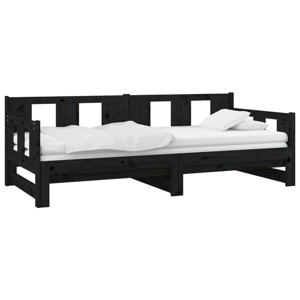 vidaXL Dormeuse Estraibile Nera in Legno Massello di Pino 2x(90x190)cm