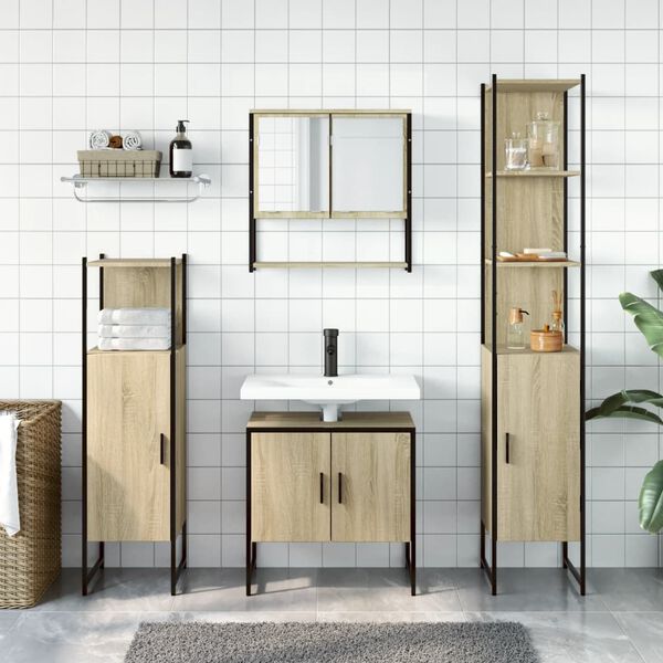 vidaXL Set Mobili da Bagno 4 pz Rovere Fumo in Legno Multistrato