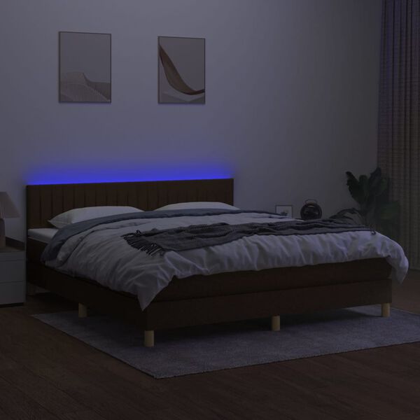 vidaXL Letto a Molle Materasso e LED MarroneScuro 180x200cm in Tessuto