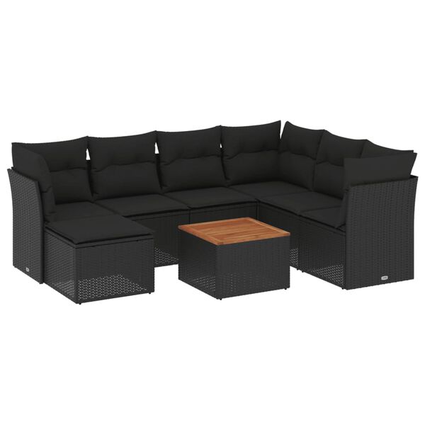 vidaXL Set Divani da Giardino con Cuscini 8 pz Nero in Polyrattan