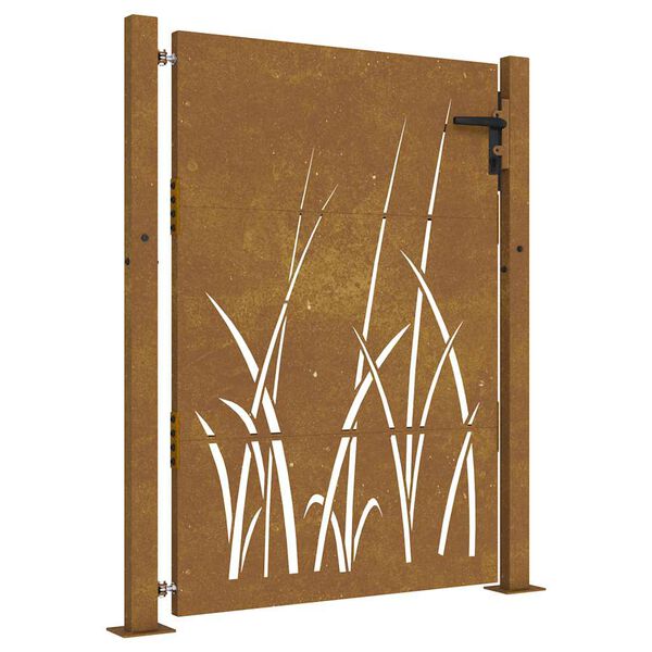 vidaXL Cancello da giardino 100x150 cm in acciaio Corten con design erba