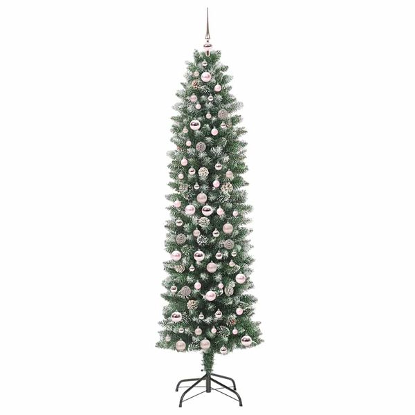 vidaXL Albero di Natale Artificiale Sottile Verde e bianco 210 cm