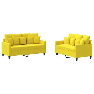 vidaXL Set di Divani 2 pz con Cuscini Giallo Chiaro in Tessuto