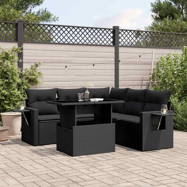 vidaXL Set Divano da Giardino 6 pz con Cuscini Nero in Polyrattan