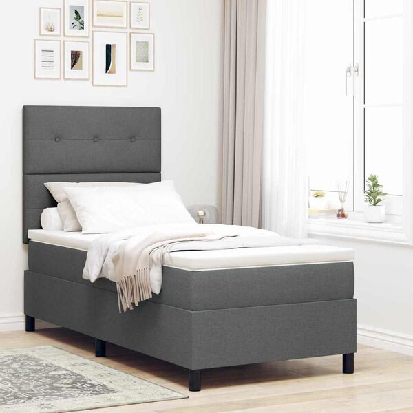 vidaXL Letto a molle con materasso Grigio scuro 90 x 190 cm Tessuto
