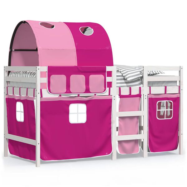 vidaXL Letto a Soppalco con Tunnel Bambini Rosa 80x200cm Massello Pino