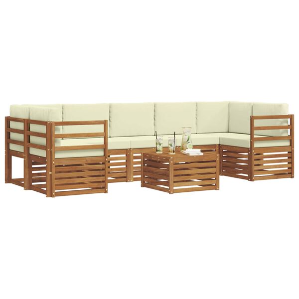 vidaXL Set divani 8 pcs Naturale e Crema Legno di Acacia Massello