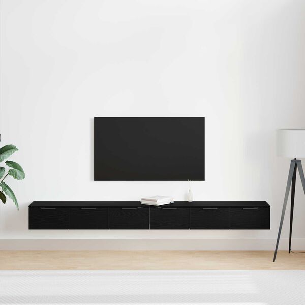 vidaXL Mobile a muro con cassetto 2 pcs Rovere Nero 102 x 30 x 20 cm