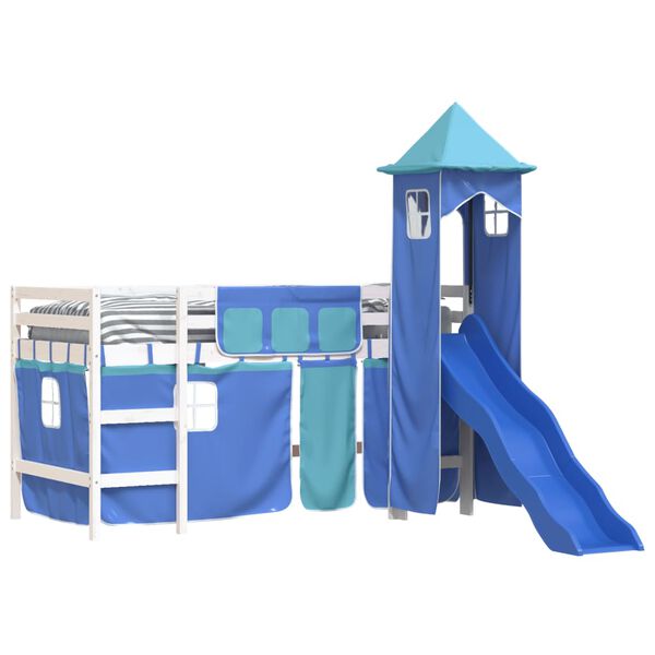 vidaXL Letto a Soppalco con Torre Bambini Blu 80x200cm Massello Pino
