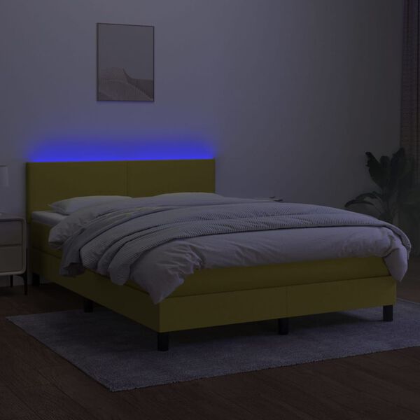 vidaXL Letto a Molle con Materasso e LED Verde 140x190 cm in Tessuto