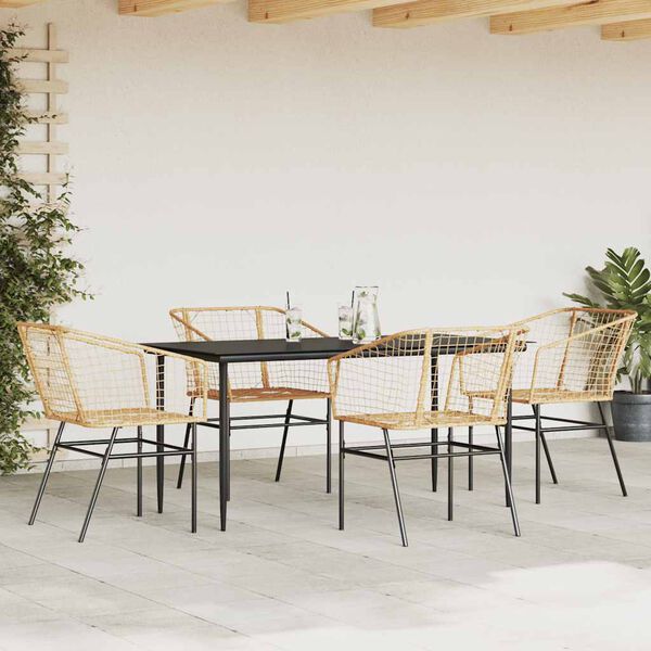 vidaXL Set da Pranzo da Giardino 5pz Polyrattan Vetro