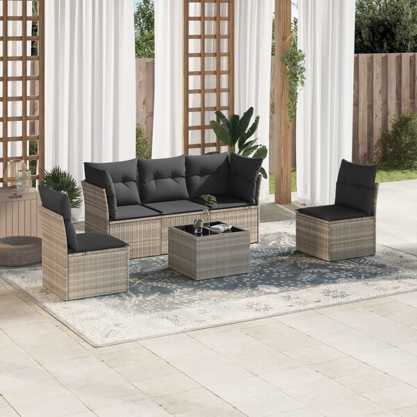 vidaXL Set Divano da Giardino 6pz con Cuscini Grigio Chiaro Polyrattan