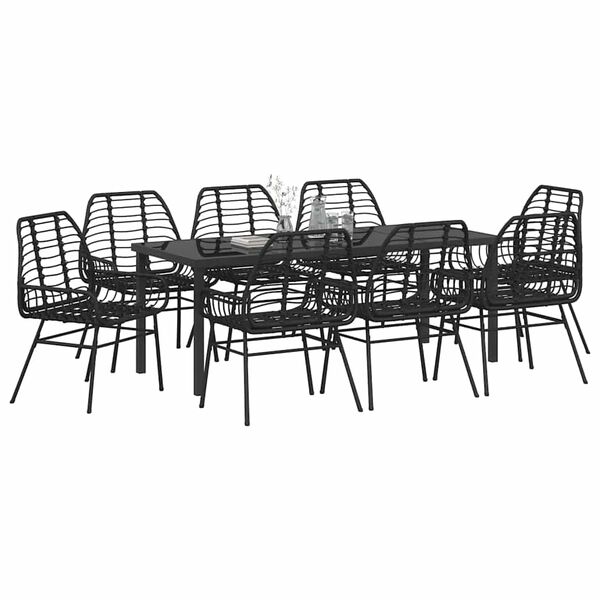 vidaXL Set da Pranzo per Giardino 9 pcs Nero polyrattan