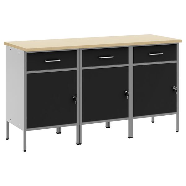 vidaXL Mobile da lavoro 3 pcs Nero e Grigio 150 x 55 x 85 cm