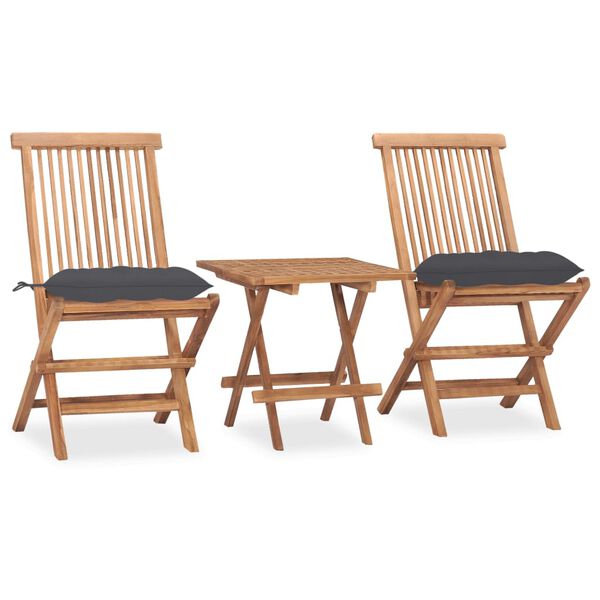 vidaXL Set da Pranzo Giardino Pieghevole 3 pz Cuscino Massello di Teak
