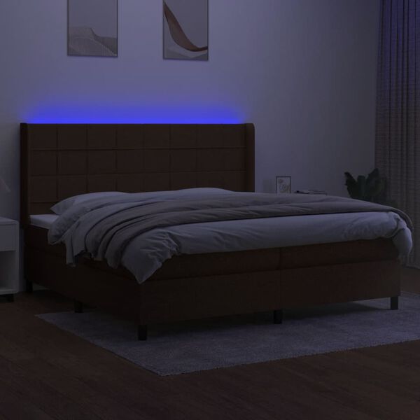 vidaXL Letto a Molle Materasso e LED Marronescuro 200x200cm in Tessuto