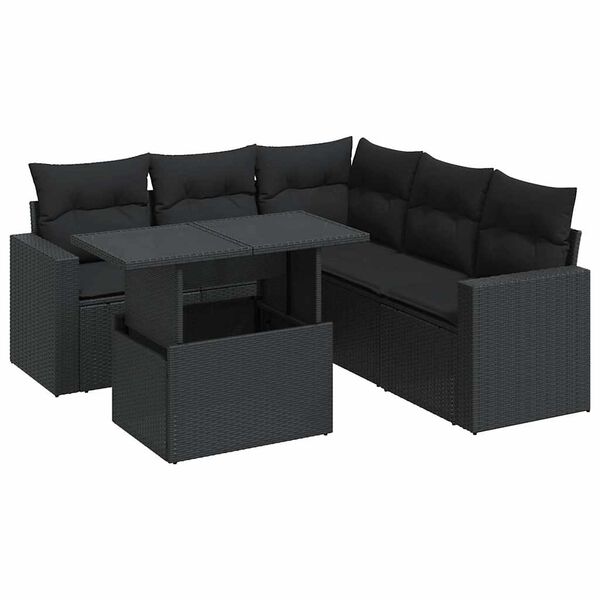vidaXL Set Divano da Giardino 6 pz con Cuscini Nero in Polyrattan