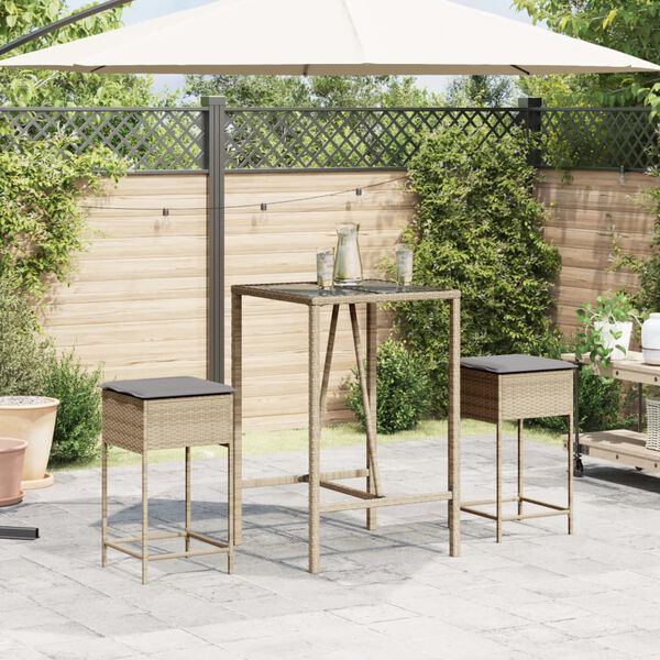 vidaXL Sgabelli da Bar con Cuscini 2 pz Beige in Polyrattan