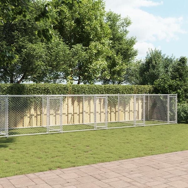 vidaXL Gabbia per Cani con Porte Grigia 12x2x1,5 m in Acciaio Zincato