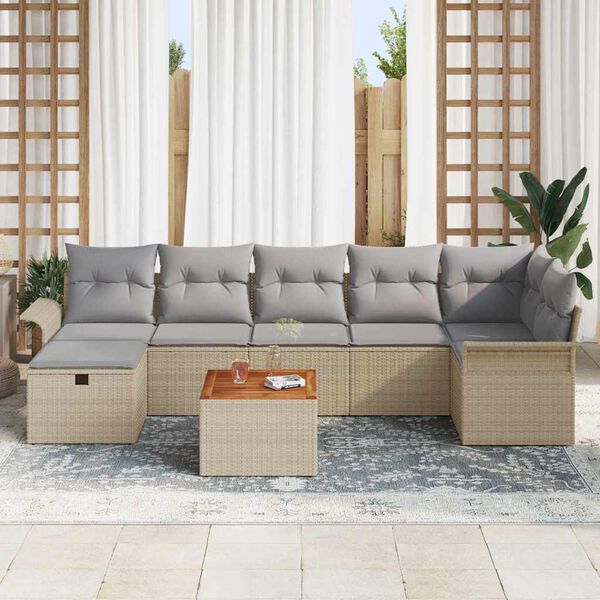 vidaXL Set Divano da Giardino 8 pcs Beige polyrattan