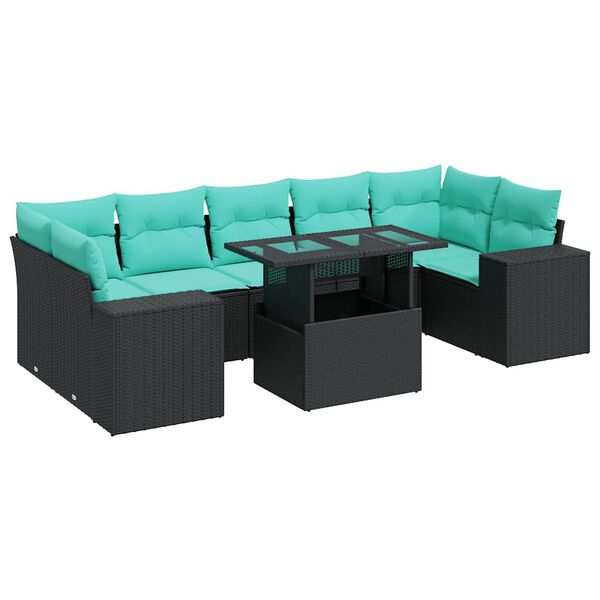 vidaXL Set Divani da Giardino con Cuscini 8 pz Nero Polyrattan Acacia