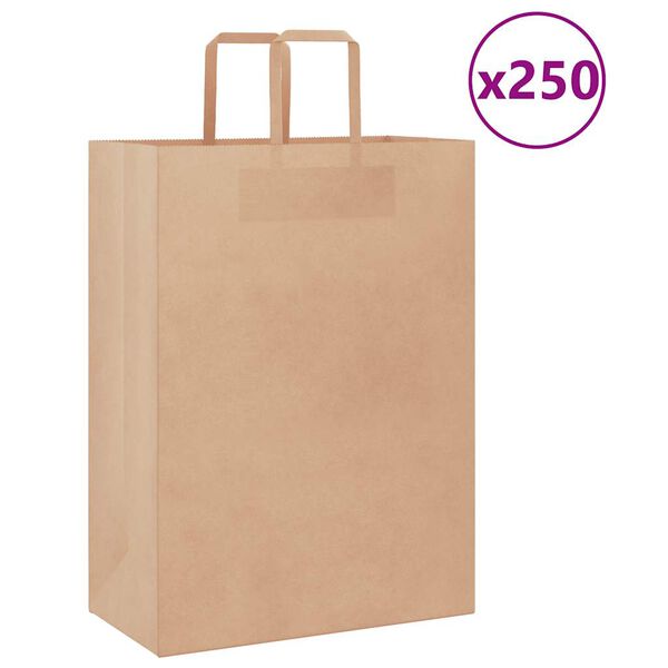 vidaXL Sacchetti di Carta 250 pz con Manici Marrone 32x17x44 cm