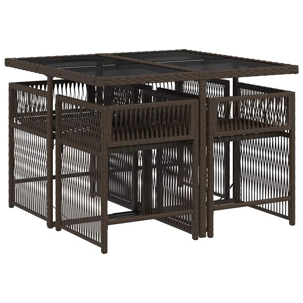 vidaXL Set da Pranzo da Giardino 5pz con Cuscini in Polyrattan Marrone