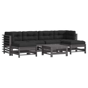 vidaXL Set Divani da Giardino 7pz con Cuscini in Legno Massello Grigio