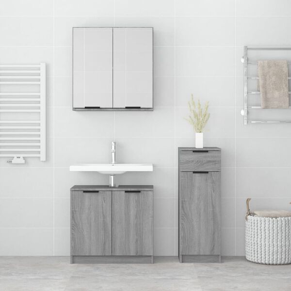 vidaXL Set Mobili da Bagno 3 pz Grigio Sonoma in Legno Multistrato