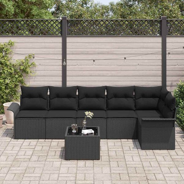 vidaXL Set Divano da Giardino con cuscino 7 pcs Nero polyrattan