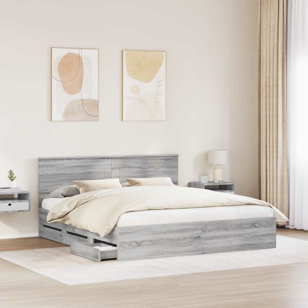 vidaXL Struttura del letto con cassetto Grigio Sonoma 200 x 200 cm