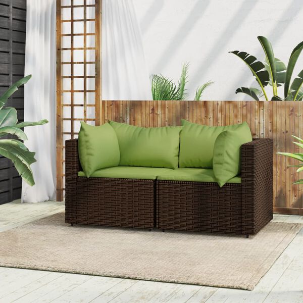vidaXL Divani Angolari da Giardino con Cuscini 2pz Polyrattan Marrone