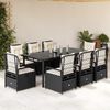 vidaXL Set da Pranzo da Giardino 9 pz con Cuscini Nero in Polyrattan