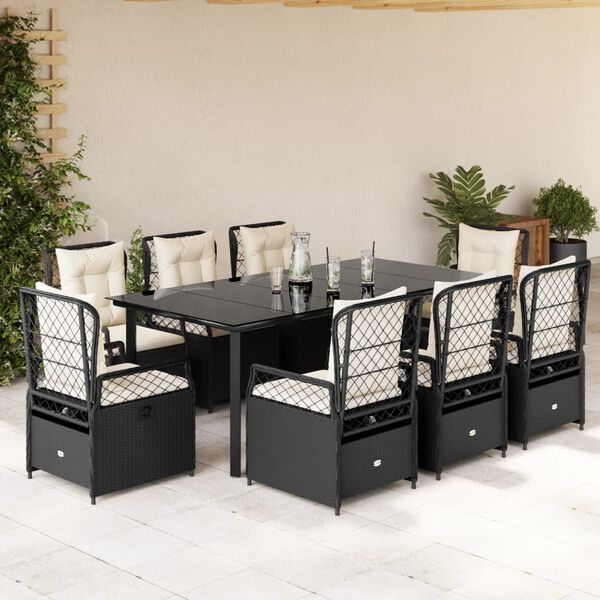 vidaXL Set da Pranzo da Giardino 9 pz con Cuscini Nero in Polyrattan