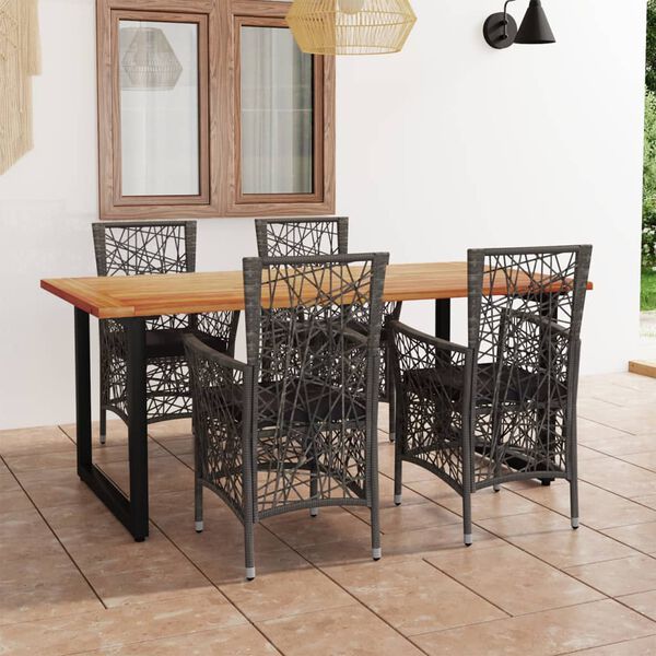 vidaXL Set da Pranzo per Giardino 5 pz con Cuscini Polyrattan Grigio