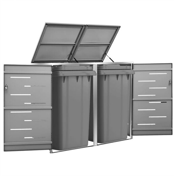 vidaXL Copri Bidoni Pattumiera Doppia 138x77,5x112,5 cm Acciaio Inox