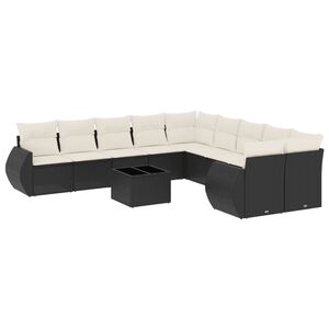vidaXL Set Divani da Giardino 11 pz con Cuscini in Polyrattan Nero