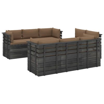 vidaXL Set Divani da Giardino su Pallet 9 pz con Cuscini Massello Pino