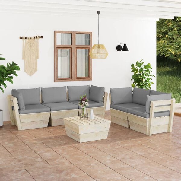 vidaXL Set Divani da Giardino su Pallet 6 pz con Cuscini Legno Abete