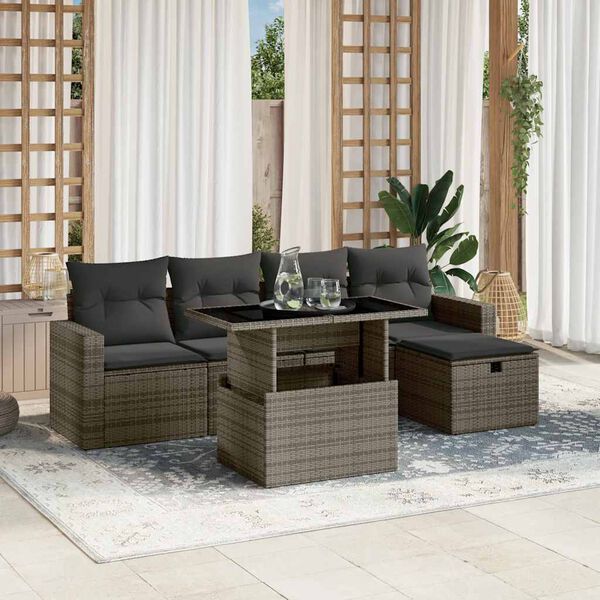 vidaXL Set Divano da Giardino 6 pz con Cuscini Grigio in Polyrattan