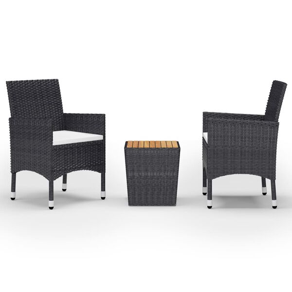 vidaXL Set da Bistrot per Giardino 3 pz in Polyrattan e Acacia Nero