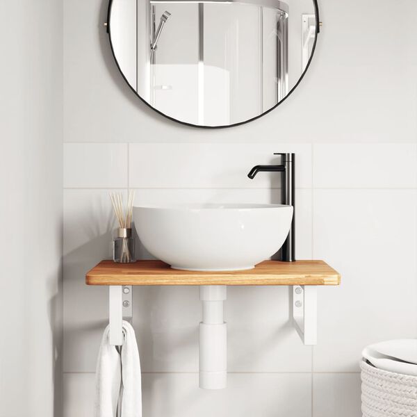 vidaXL Ripiano a Parete per Lavabo in Acciaio e Massello di Rovere