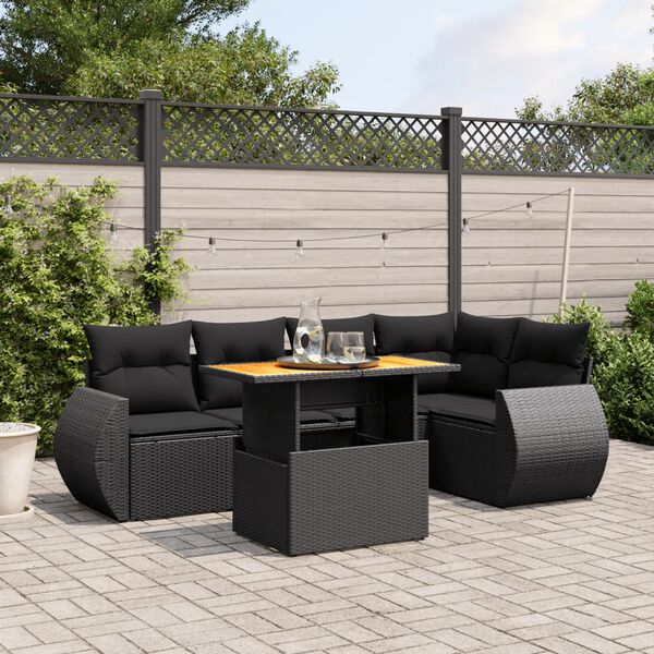 vidaXL Set Divano da Giardino 6 pz con Cuscini Nero in Polyrattan