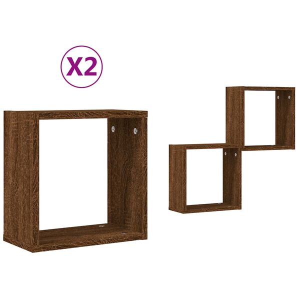 vidaXL Mensole a Cubo 2 pz Rovere Marrone 30x15x30 cm